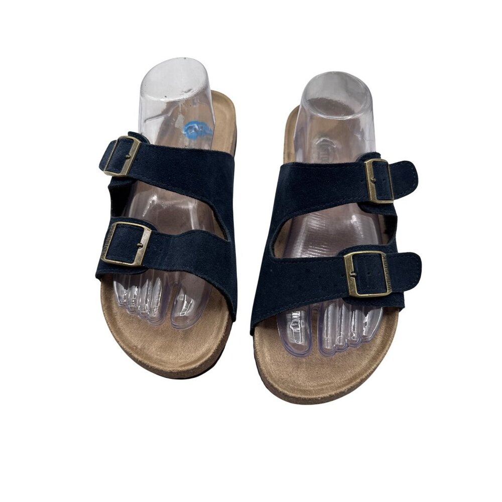 Woodstock Size 10 Adjustable Strappy  Sandals Cork Footbed  Brass Buckles
